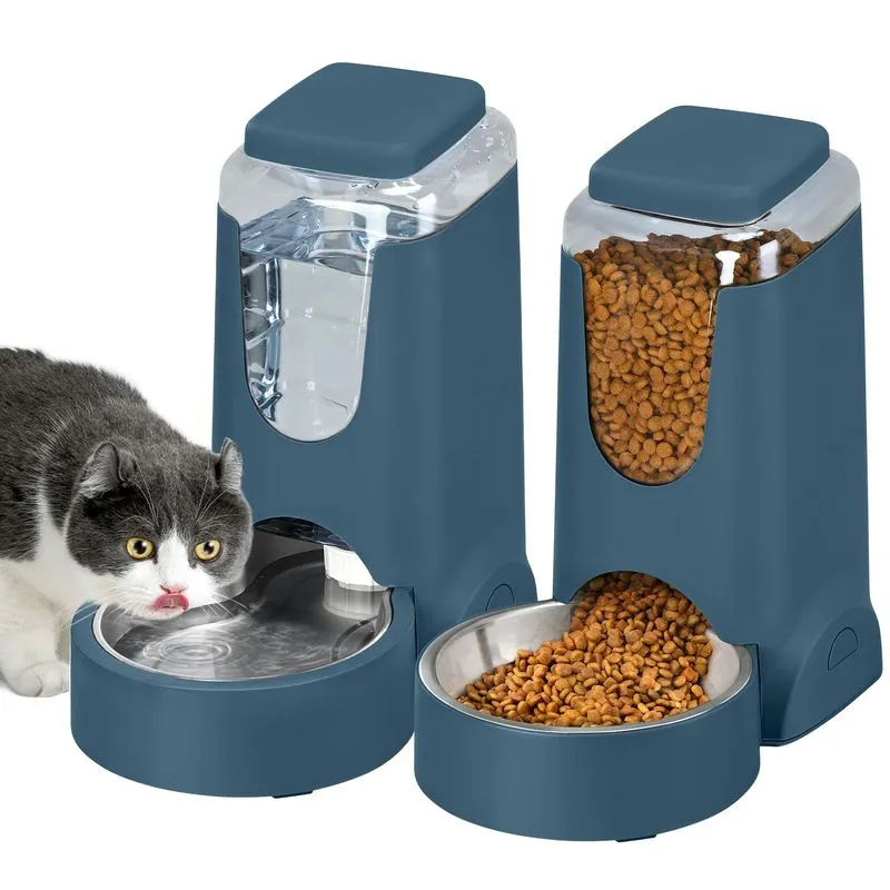 WyfKyd 2-Pack Pet Feeder and Water Dispenser, 1 Gallon (Navy Blue)