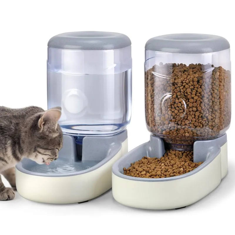 CHIAKBDK 2 Pack Automatic Pet Feeder and Water Dispenser (1 Gallon)