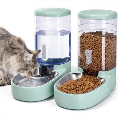 Kacoomi Automatic Cat Feeder and Water Dispenser 2-Pack (Green)