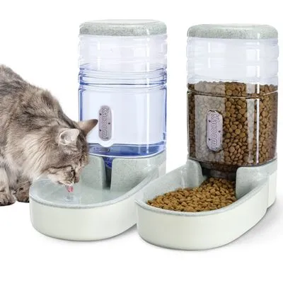Kacoomi Automatic Pet Feeder and Water Dispenser 2-Pack (Grey, 3.8L)