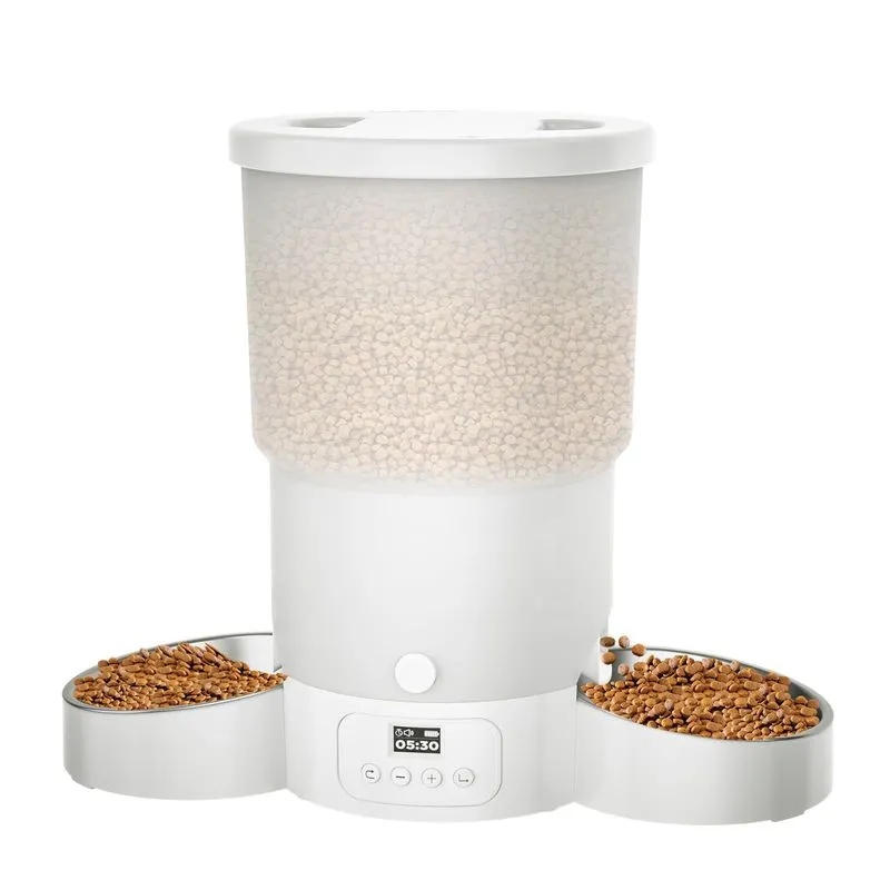 Gimars 5L Automatic Cat Feeder - White Two Bowls